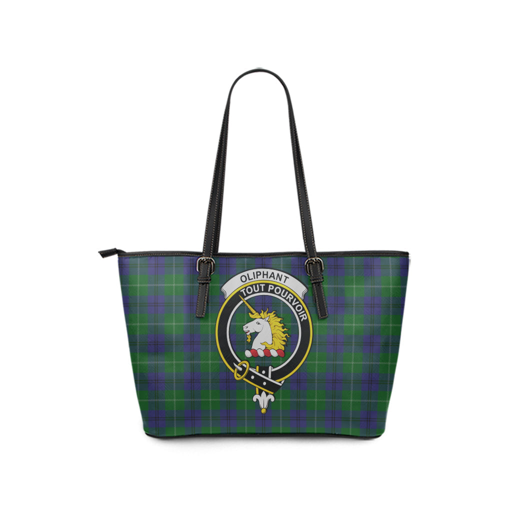 Oliphant Tartan Leather Tote Bag with Family Crest - Tartan Vibes Clothing