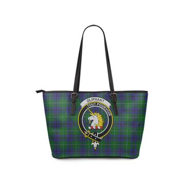 Oliphant Tartan Leather Tote Bag with Family Crest - Tartan Vibes Clothing