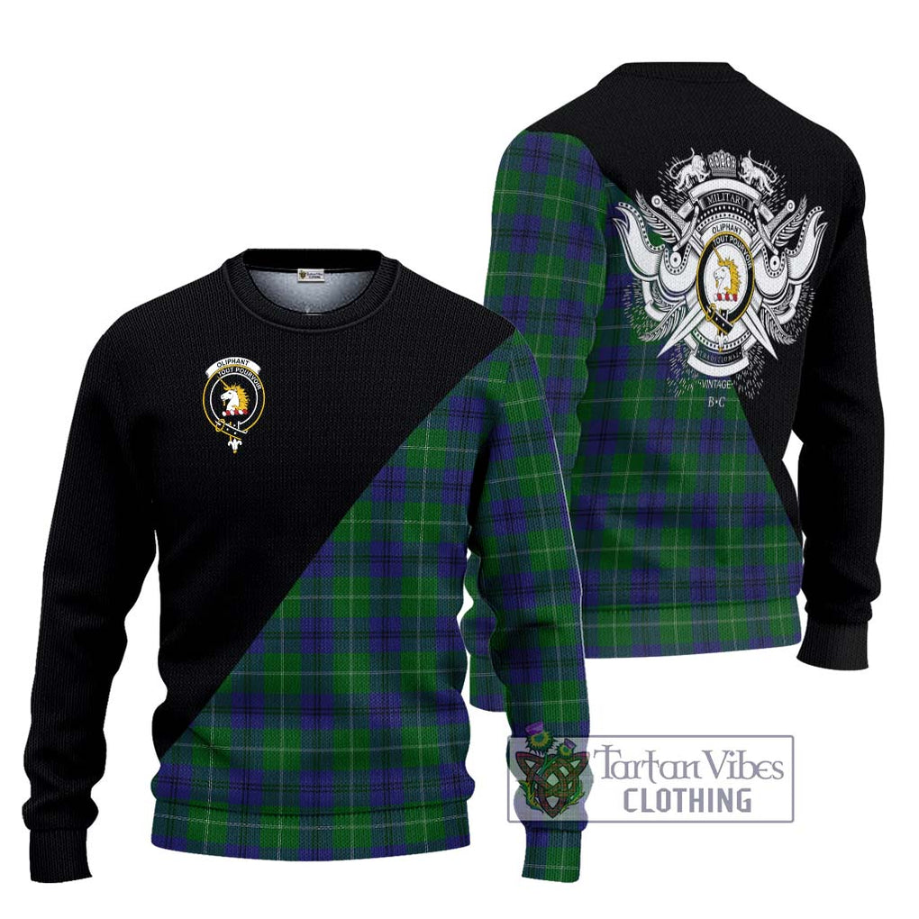 Oliphant Tartan Ugly Sweater with Family Crest and Military Logo Style Unisex - Tartan Vibes Clothing