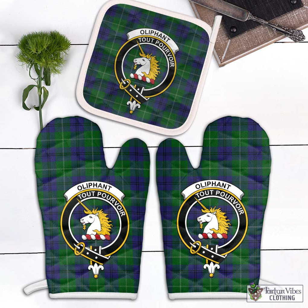 Oliphant Tartan Combo Oven Mitt & Pot-Holder with Family Crest Combo 2 Oven Mitt & 1 Pot-Holder Black - Tartan Vibes Clothing