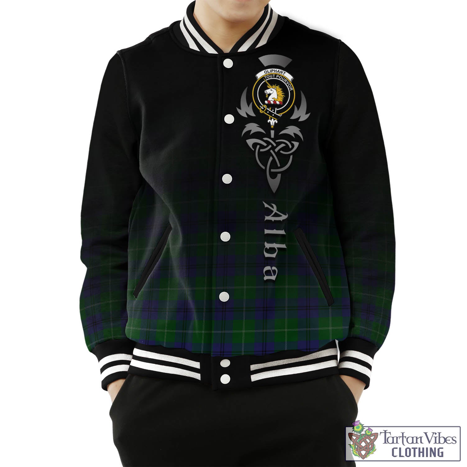 Oliphant Tartan Baseball Jacket Featuring Alba Gu Brath Family Crest Celtic Inspired Unisex - Tartan Vibes Clothing