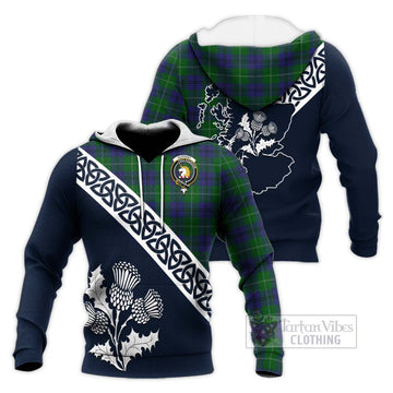 Oliphant Tartan Knitted Hoodie Featuring Thistle and Scotland Map Unisex Knitted Pullover Hoodie - Tartan Vibes Clothing