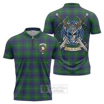 Oliphant Tartan Zipper Polo Shirt with Family Crest Celtic Skull Style Unisex - Tartan Vibes Clothing