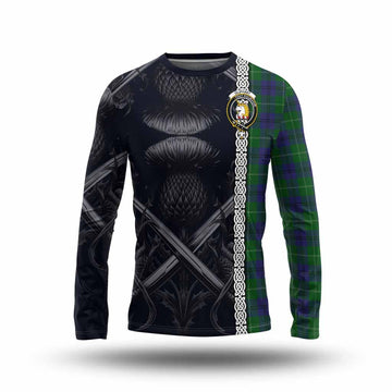 Oliphant Tartan Long Sleeve T-Shirt with Family Crest Cross Sword Thistle Celtic Vibes Unisex - Tartan Vibes Clothing