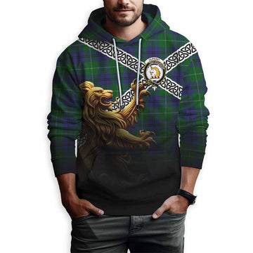 Tartan Vibes Clothing Oliphant Crest Tartan Hoodie with Golden Lion Emblem Celtic Style