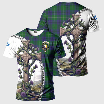 Oliphant Tartan T-Shirt with Family Crest and St. Andrew's Cross Accented by Thistle Vines Kid's Shirt - Tartan Vibes Clothing