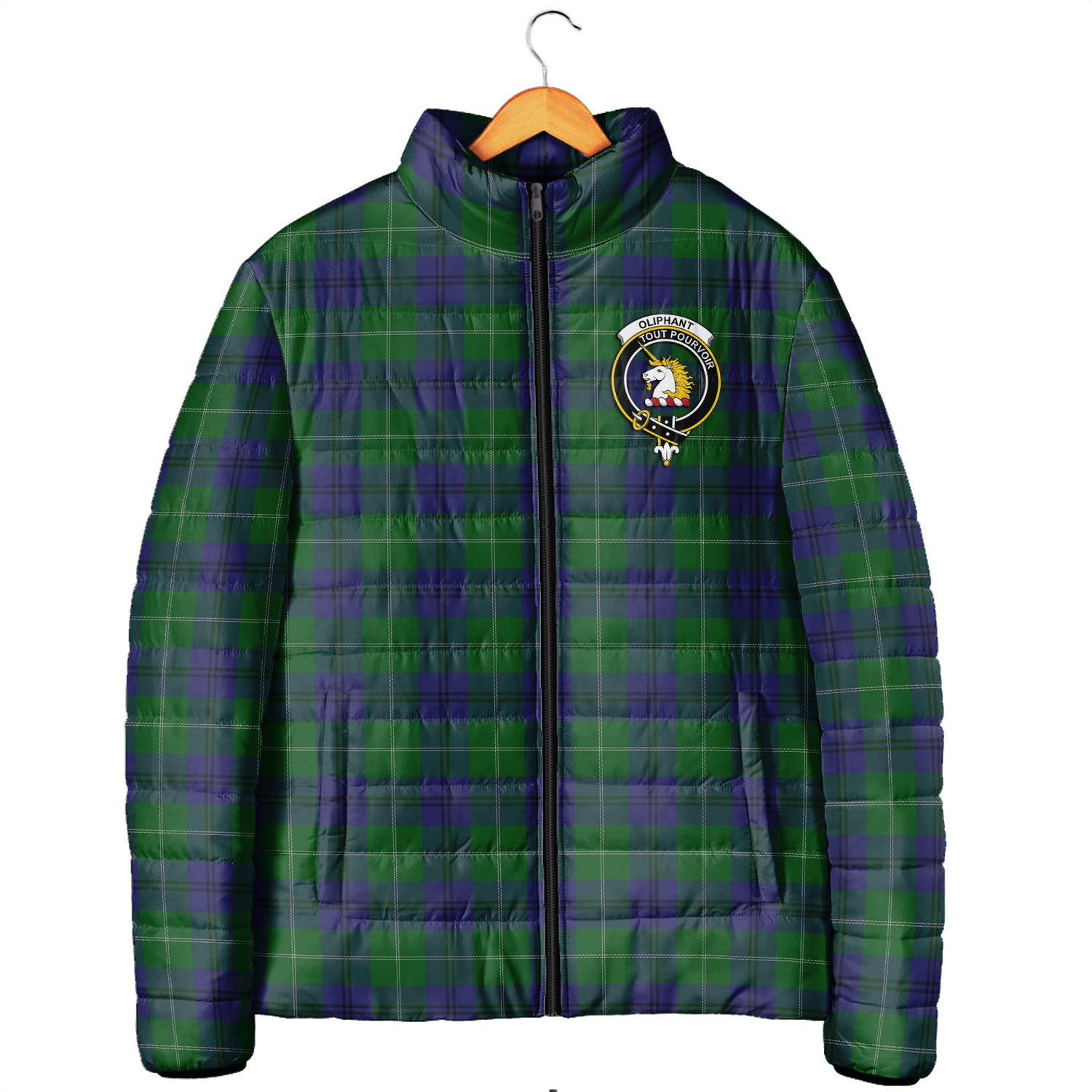 Oliphant Tartan Padded Jacket with Family Crest Men's Padded Jacket - Tartan Vibes Clothing