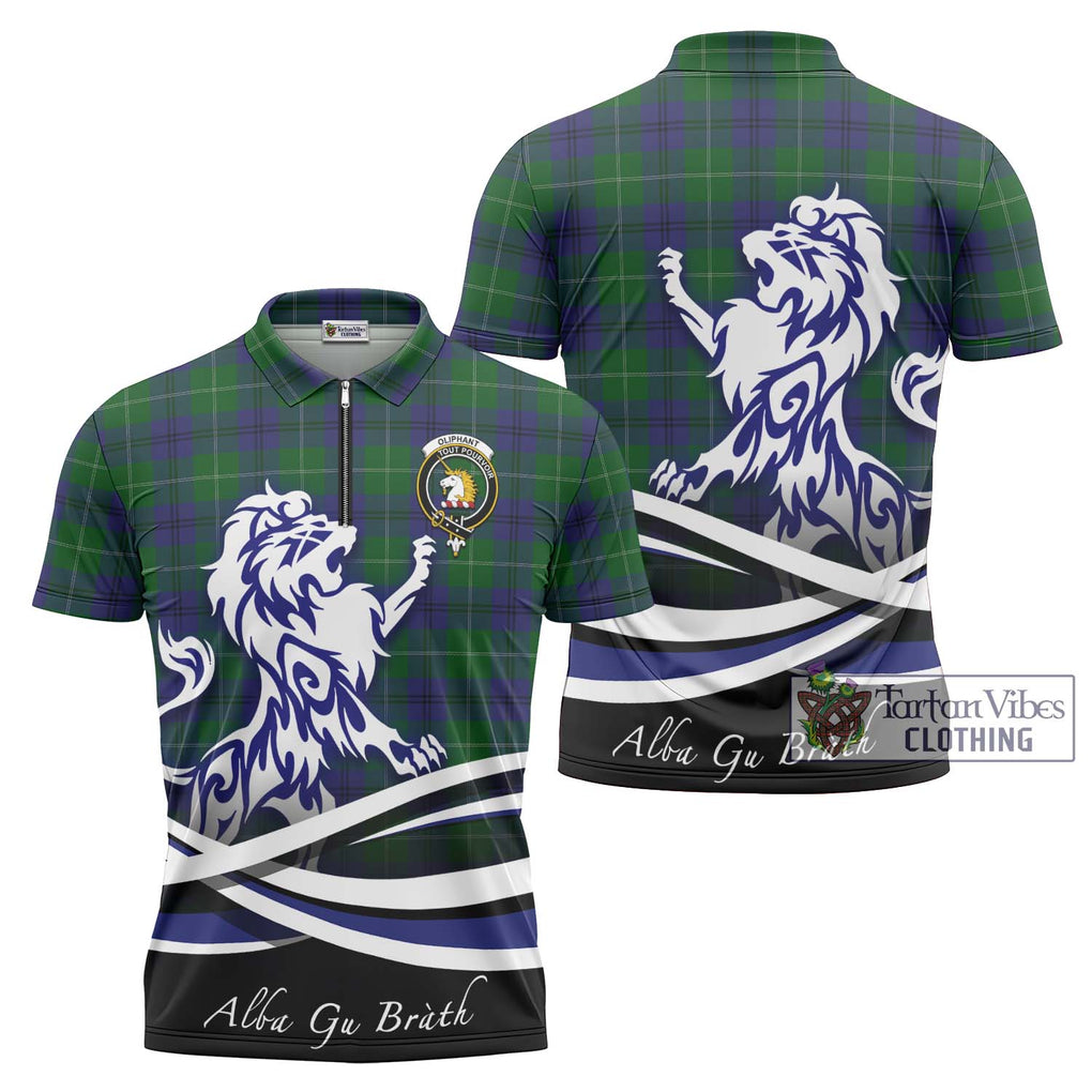 Oliphant Tartan Zipper Polo Shirt with Alba Gu Brath Regal Lion Emblem Unisex - Tartan Vibes Clothing