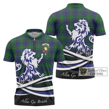 Oliphant Tartan Zipper Polo Shirt with Alba Gu Brath Regal Lion Emblem Unisex - Tartan Vibes Clothing