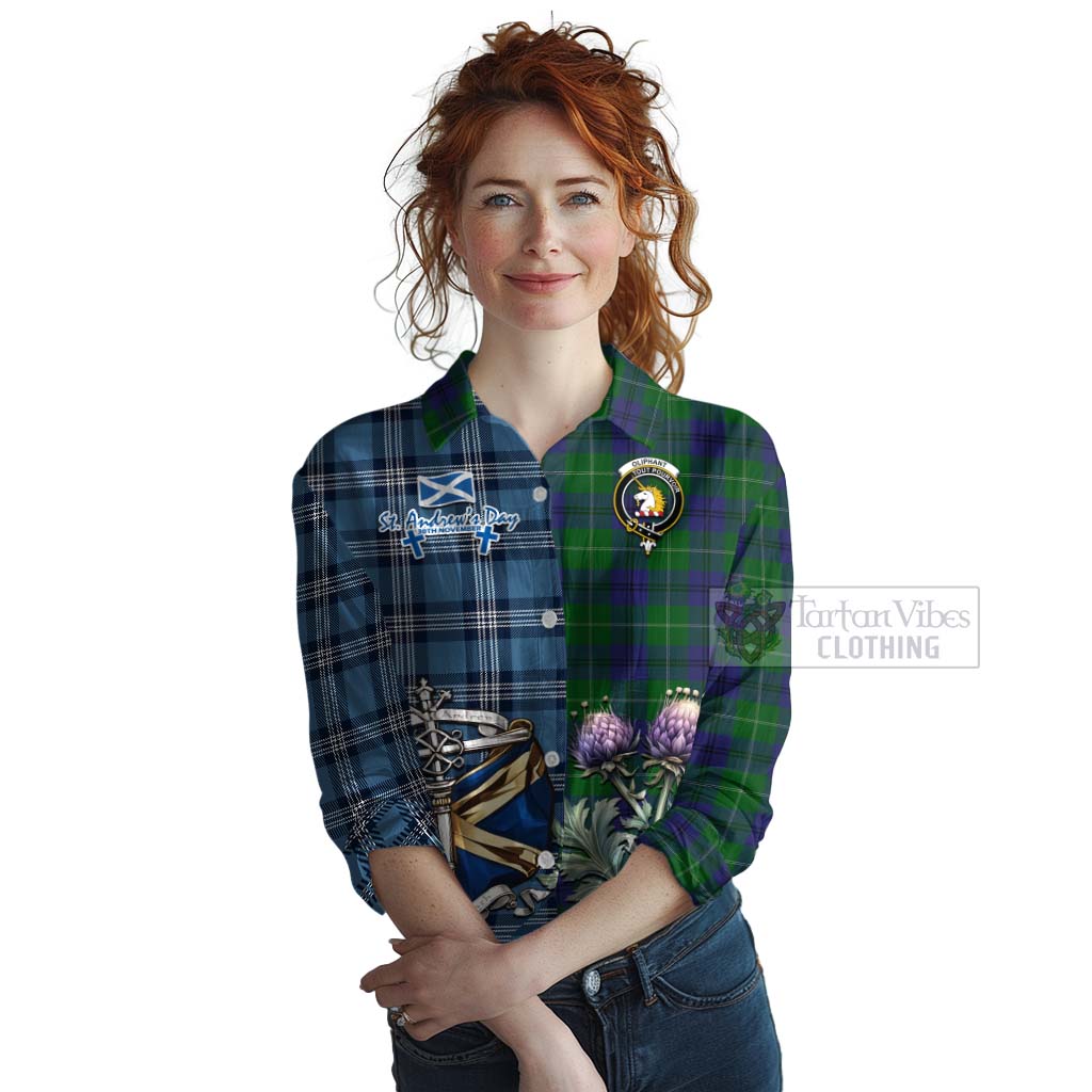 Oliphant Tartan Women's Casual Shirt Happy St. Andrew's Day Half Tartan Style Female - Tartan Vibes Clothing