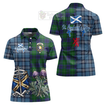 Oliphant Tartan Women's Polo Shirt Happy St. Andrew's Day Half Tartan Style Women - Tartan Vibes Clothing