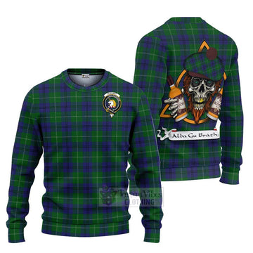 Oliphant Tartan Ugly Sweater with Family Crest and Bearded Skull Holding Bottles of Whiskey Unisex - Tartan Vibes Clothing