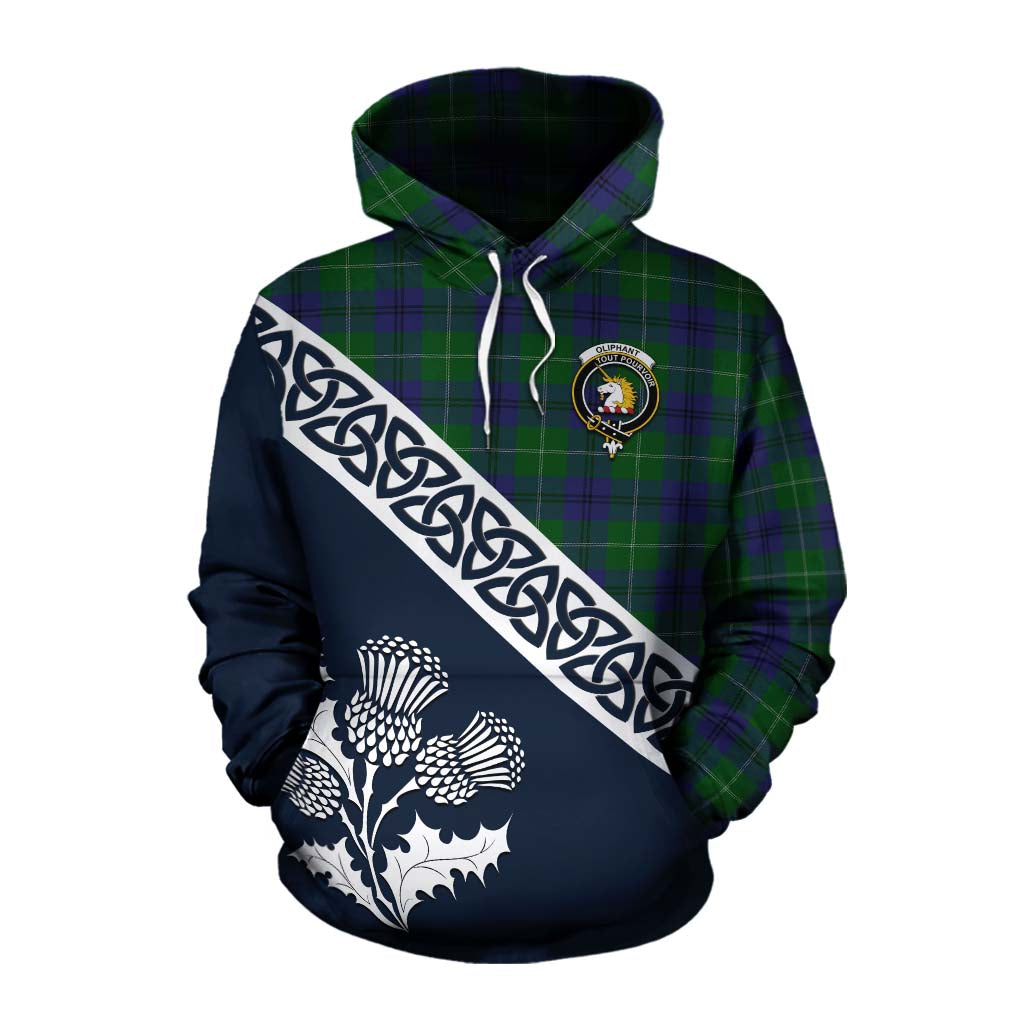 Oliphant Tartan Cotton Hoodie Featuring Thistle and Scotland Map Pullover Hoodie XS - Tartan Vibes Clothing