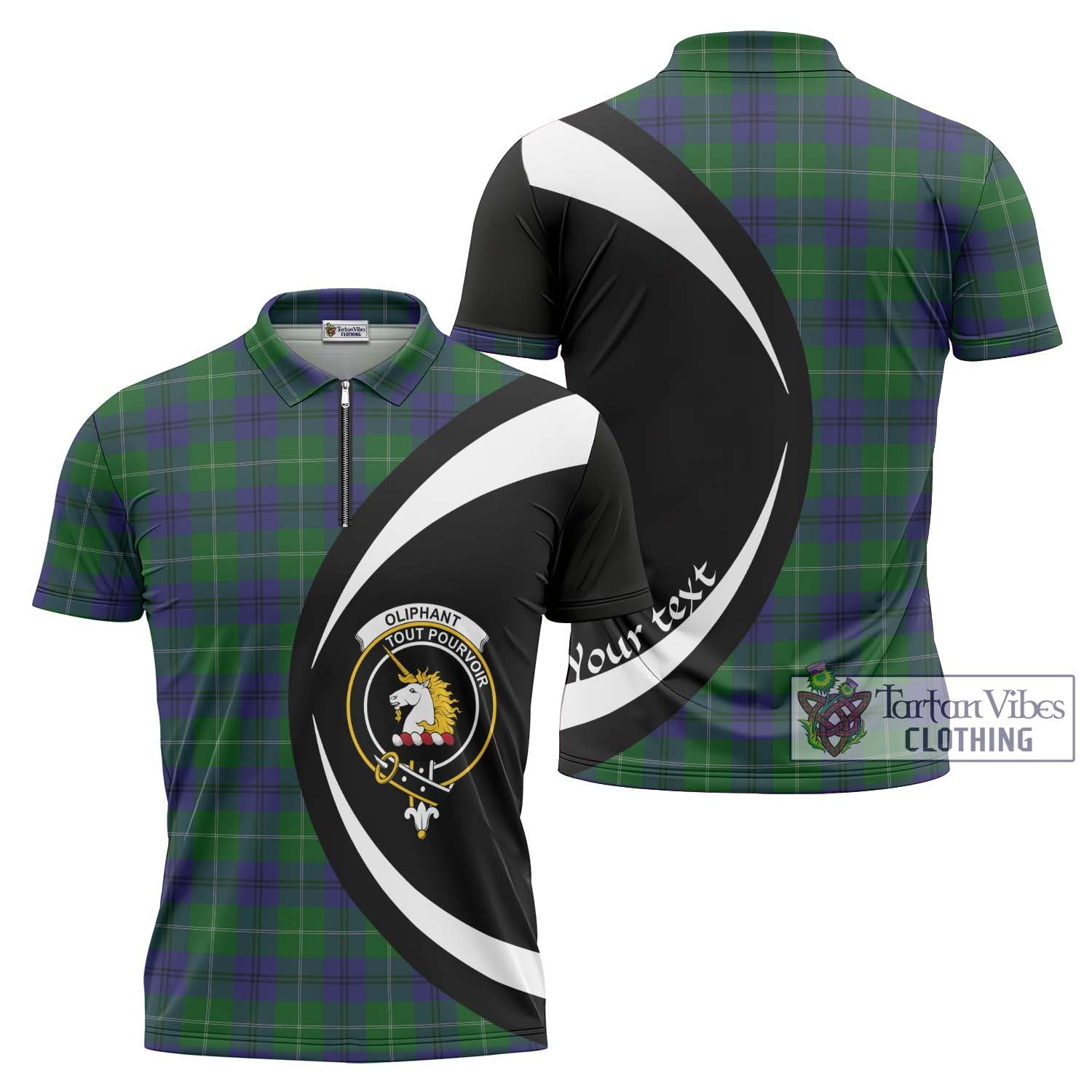 Oliphant Tartan Zipper Polo Shirt with Family Crest Circle Style Unisex - Tartan Vibes Clothing