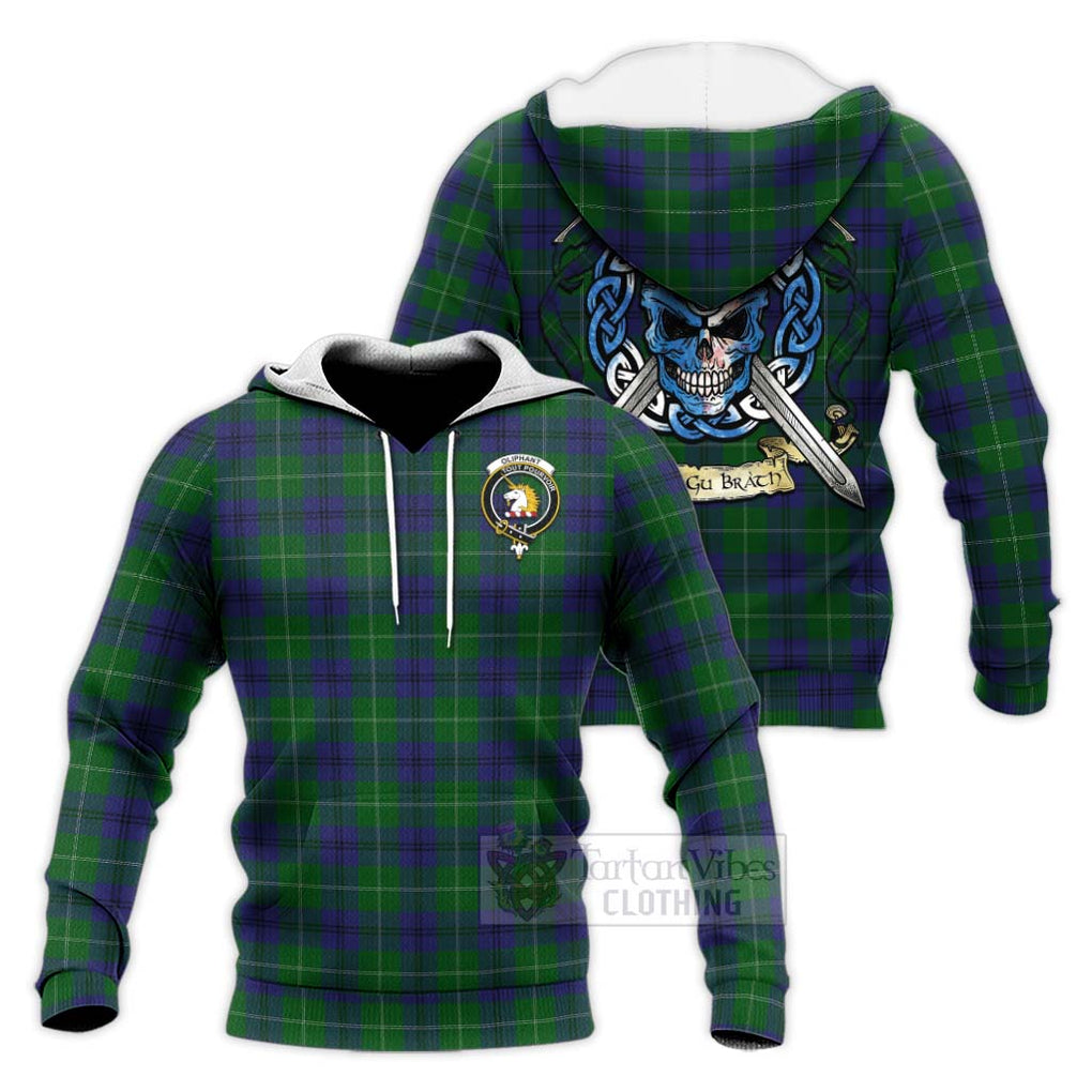 Oliphant Tartan Knitted Hoodie with Family Crest Celtic Skull Style Unisex Knitted Pullover Hoodie - Tartan Vibes Clothing
