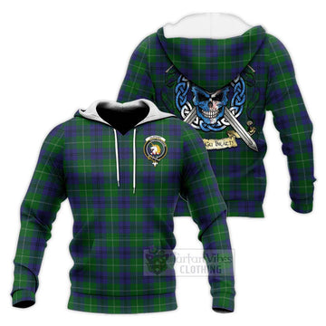 Oliphant Tartan Knitted Hoodie with Family Crest Celtic Skull Style Unisex Knitted Pullover Hoodie - Tartan Vibes Clothing