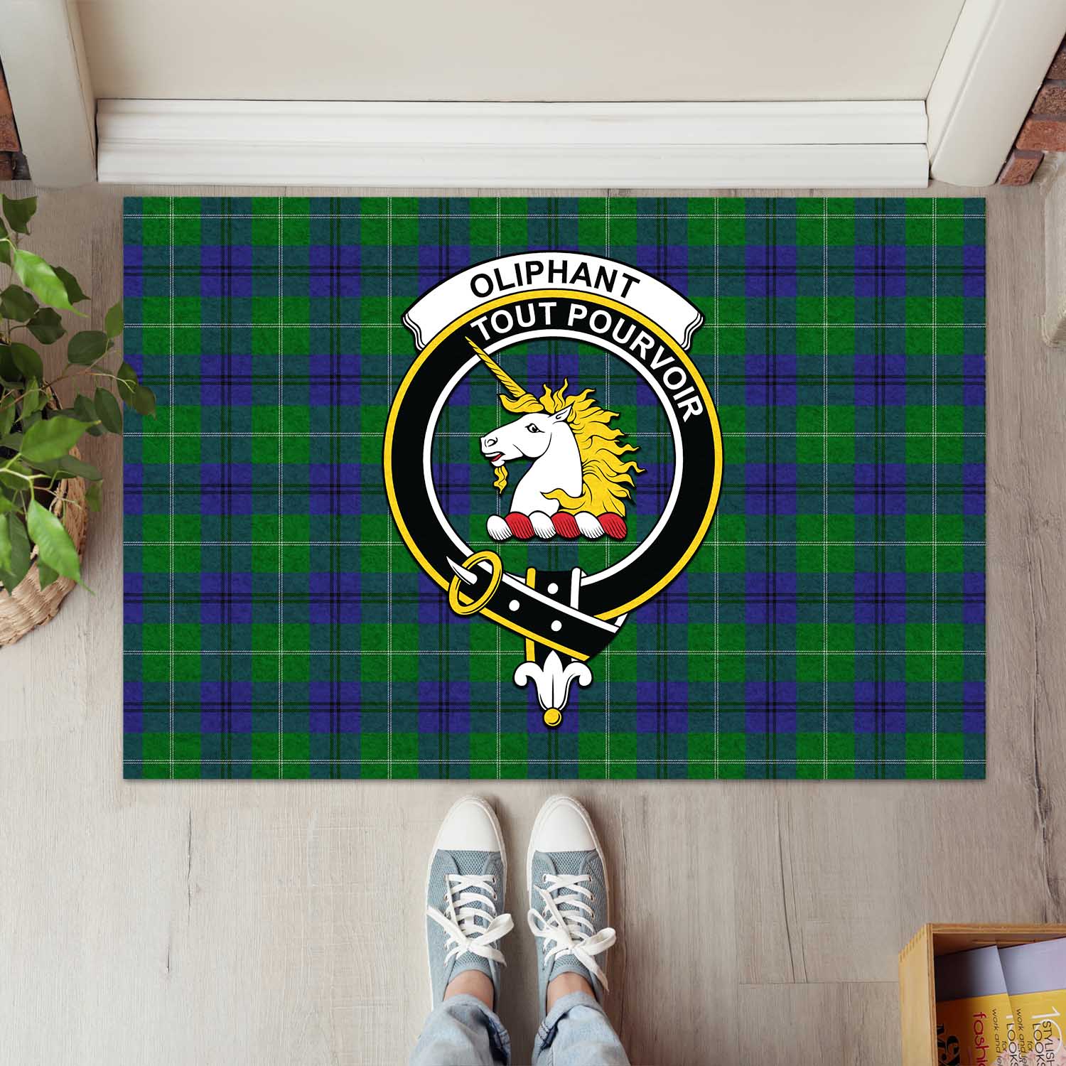 Oliphant Tartan Rubber Doormat with Family Crest L 60*90cm - Tartan Vibes Clothing
