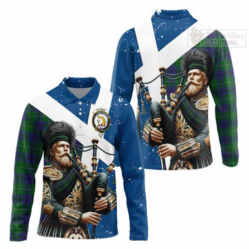Oliphant Tartan Long Sleeve Polo Shirt with Family Crest Scottish Bagpiper Vibes Unisex - Tartan Vibes Clothing