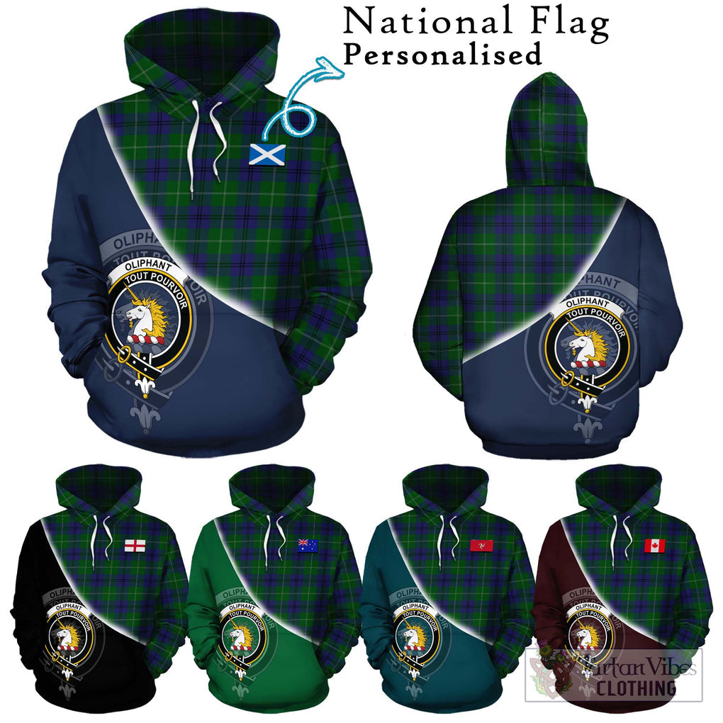 Oliphant Tartan Hoodie with Personalised National Flag and Family Crest Half Style Zip Hoodie - Tartan Vibes Clothing