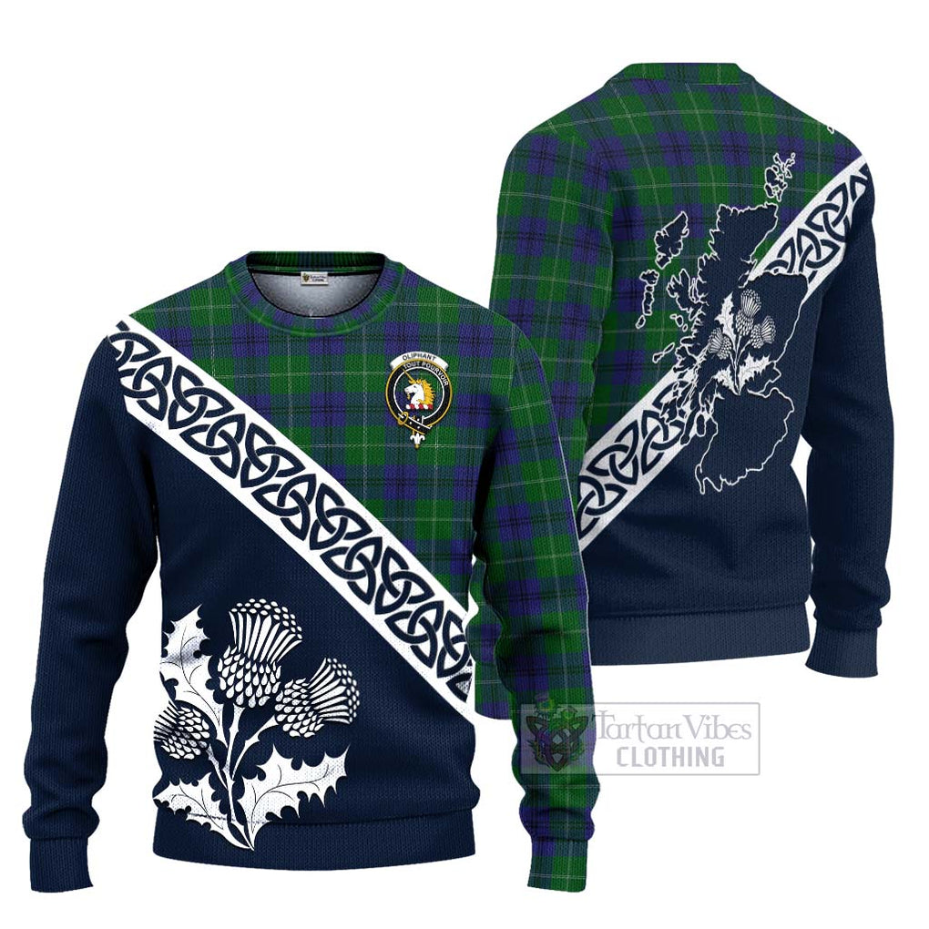 Oliphant Tartan Ugly Sweater Featuring Thistle and Scotland Map Unisex - Tartan Vibes Clothing