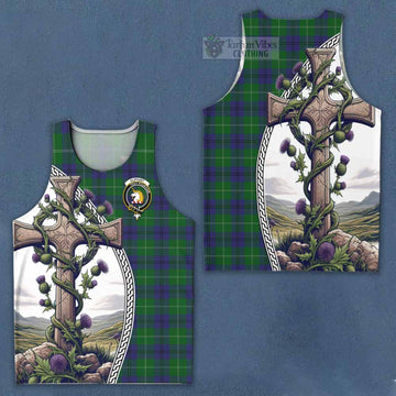 Oliphant Tartan Men's Tank Top with Family Crest and St. Andrew's Cross Accented by Thistle Vines Men - Tartan Vibes Clothing