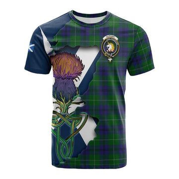 Tartan Vibes Clothing Oliphant Tartan Family Crest Cotton T-shirt Scottish Thistle Celtic Inspired
