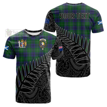 Oliphant Crest Tartan Cotton T-shirt with New Zealand Silver Fern Half Style Kid's Shirt - Tartan Vibes Clothing