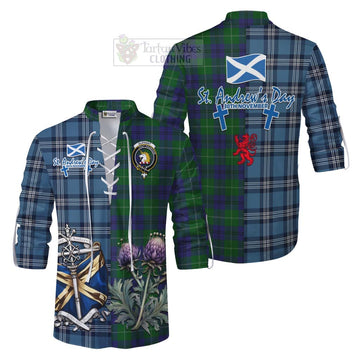 Oliphant Tartan Ghillie Kilt Shirt Happy St. Andrew's Day Half Tartan Style Men - Tartan Vibes Clothing