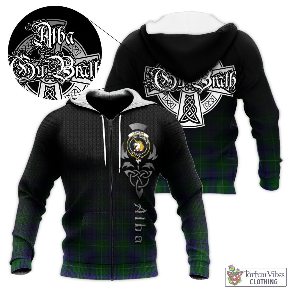 Oliphant Tartan Knitted Hoodie Featuring Alba Gu Brath Family Crest Celtic Inspired Unisex - Tartan Vibes Clothing