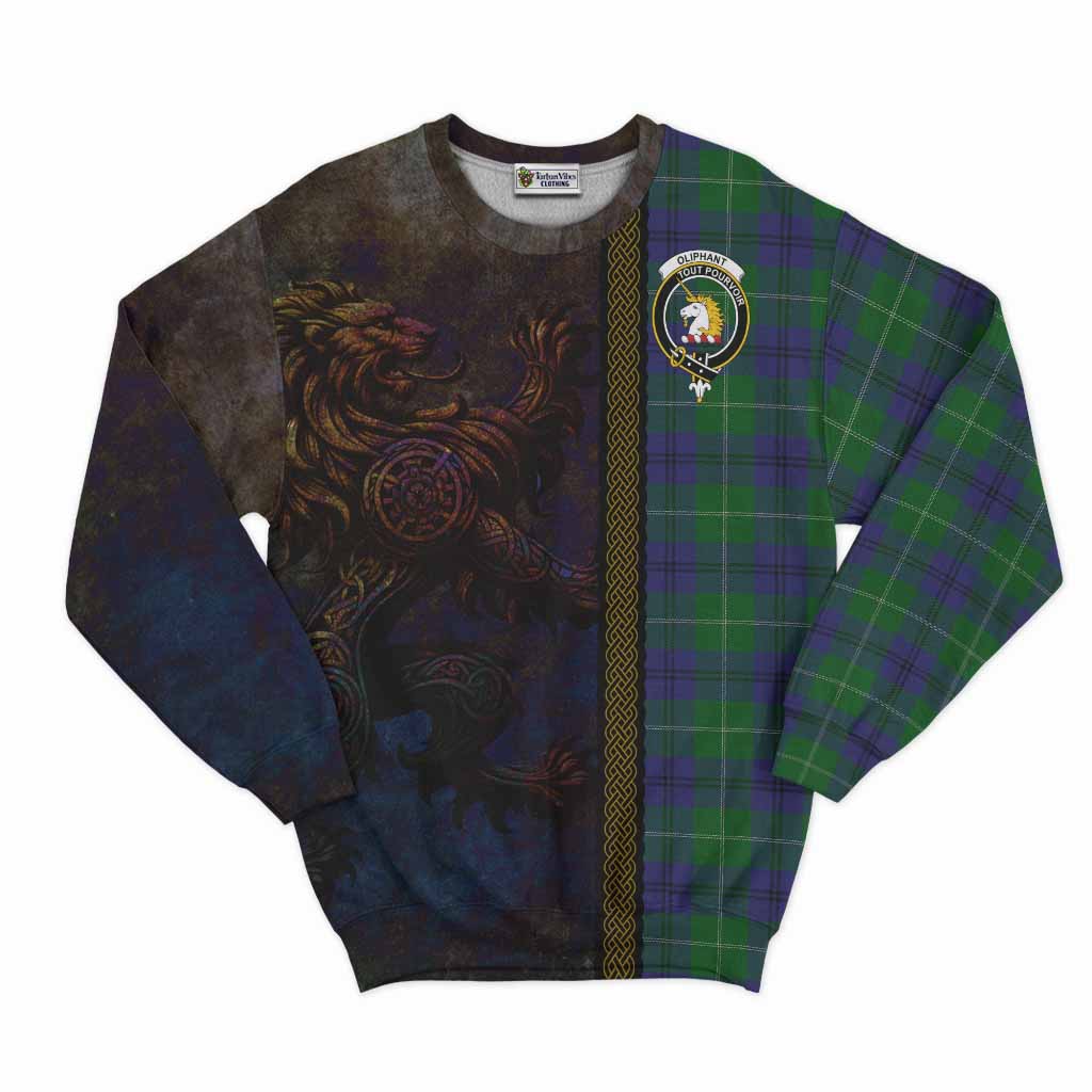 Oliphant Tartan Family Crest Sweatshirt Alba Gu Brath Be Brave Lion Ancient Style Unisex - Tartan Vibes Clothing