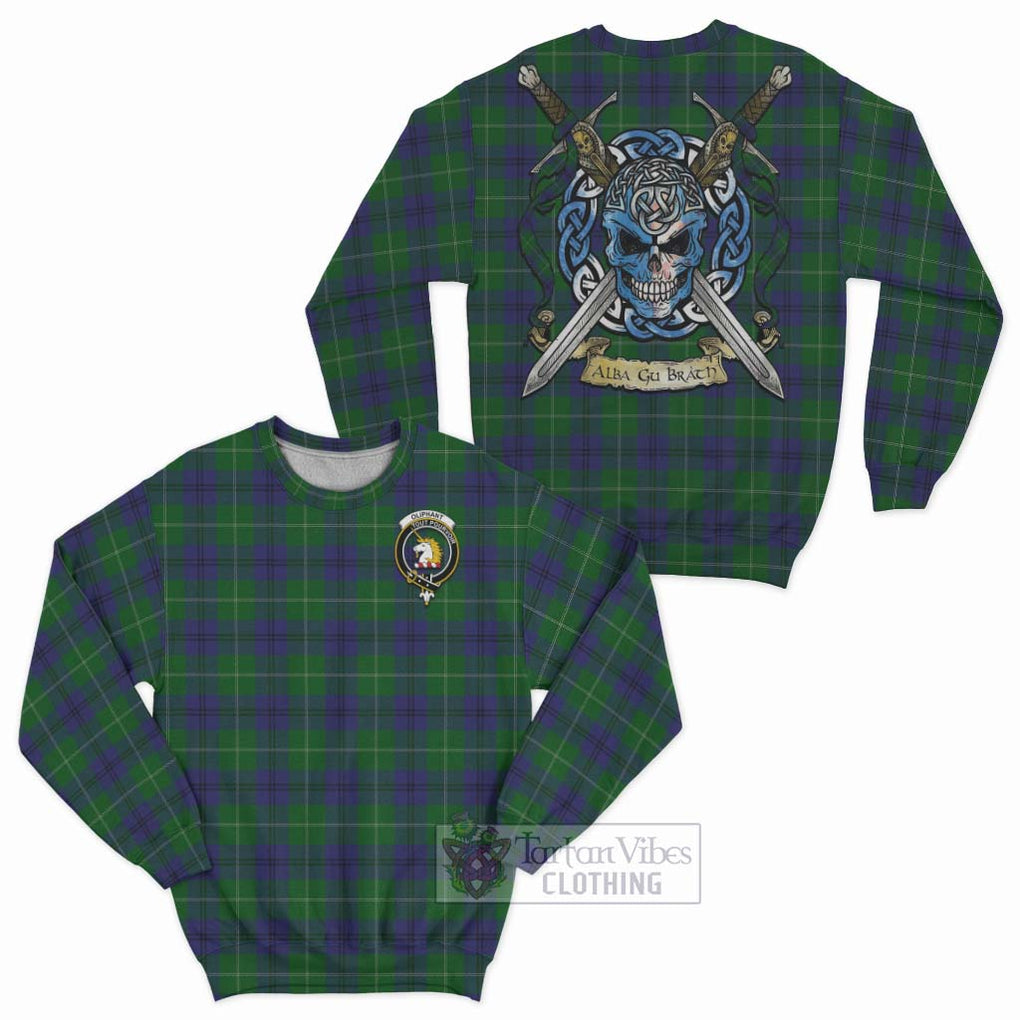 Oliphant Tartan Sweatshirt with Family Crest Celtic Skull Style Unisex - Tartan Vibes Clothing