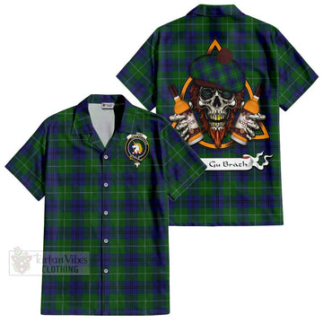 Oliphant Tartan Hawaiian Shirt with Family Crest and Bearded Skull Holding Bottles of Whiskey Kid - Tartan Vibes Clothing