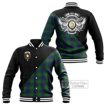 Oliphant Tartan Baseball Jacket with Family Crest and Military Logo Style Unisex - Tartan Vibes Clothing