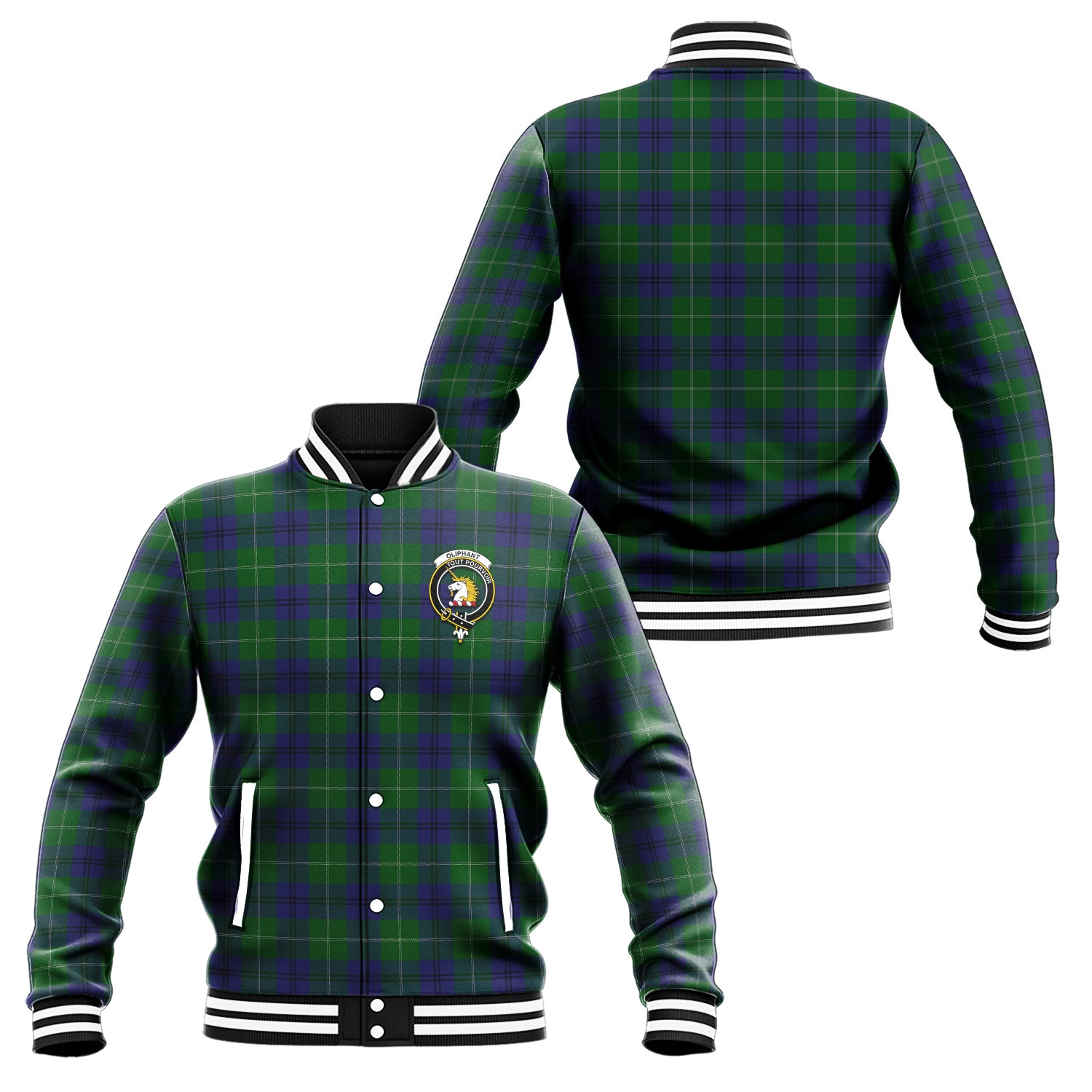 Oliphant Tartan Baseball Jacket with Family Crest Unisex - Tartan Vibes Clothing