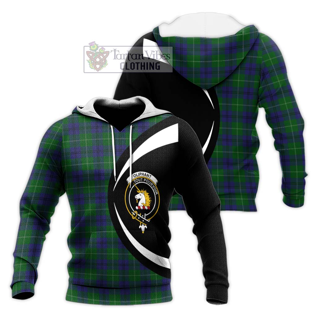 Oliphant Tartan Knitted Hoodie with Family Crest Circle Style Unisex Knitted Pullover Hoodie - Tartan Vibes Clothing