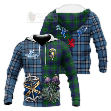 Oliphant Tartan Knitted Hoodie Happy St. Andrew's Day Half Tartan Style Unisex Knitted Pullover Hoodie - Tartan Vibes Clothing