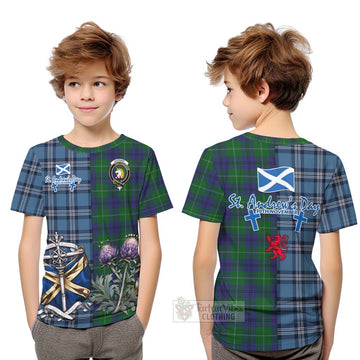Oliphant Tartan Kid T-Shirt Happy St. Andrew's Day Half Tartan Style Youth XL Size14 - Tartan Vibes Clothing
