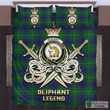 Tartan Vibes Clothing Oliphant Tartan Bedding Set with Clan Crest and the Golden Sword of Courageous Legacy
