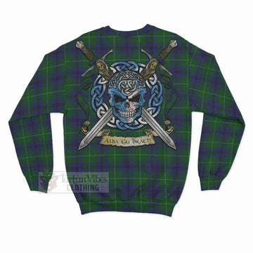 Oliphant Tartan Sweatshirt with Family Crest Celtic Skull Style - Tartan Vibes Clothing