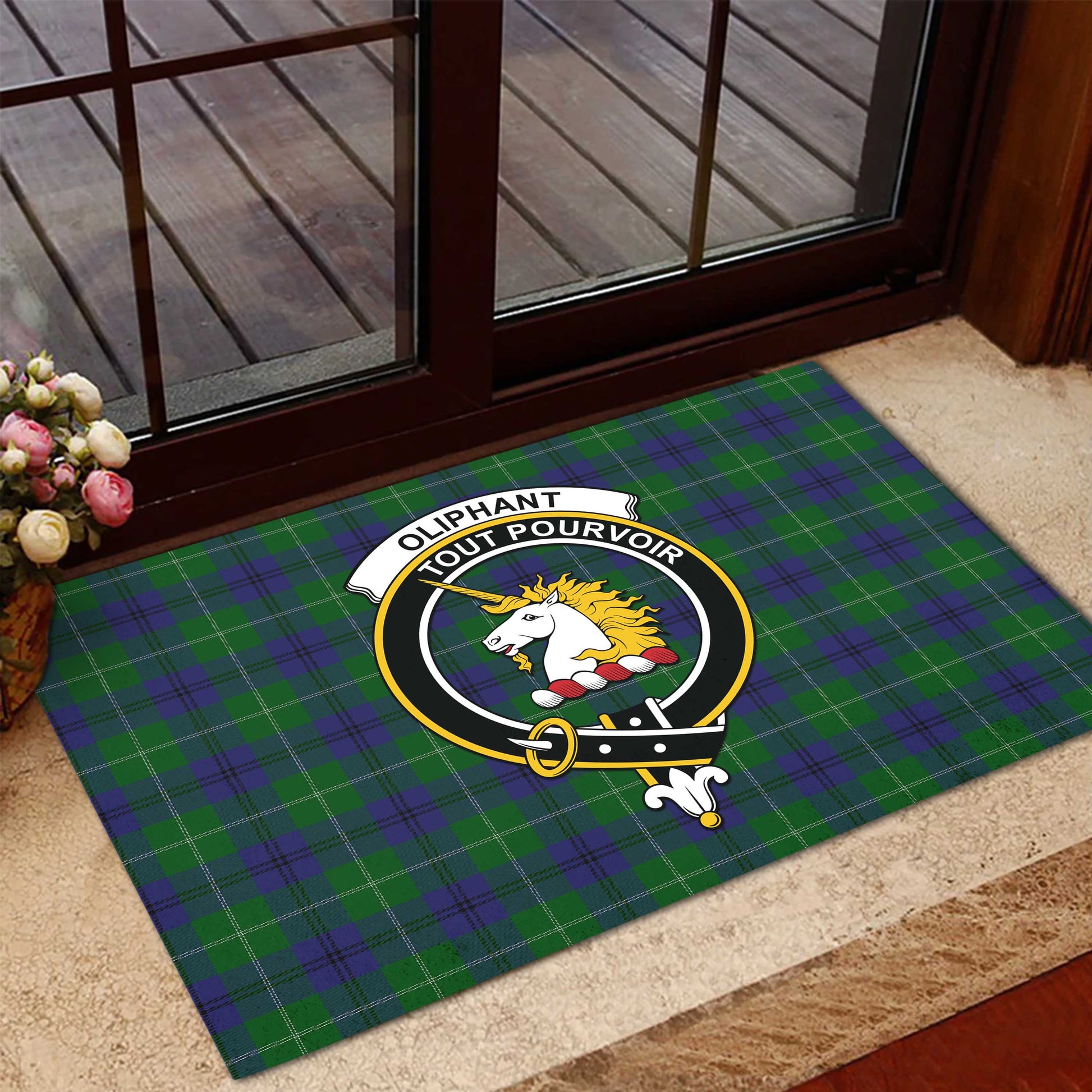 Oliphant Tartan Rubber Doormat with Family Crest - Tartan Vibes Clothing