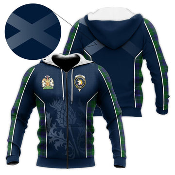 Oliphant Tartan Knitted Hoodie with Family Crest and Scottish Thistle Vibes Sport Style - Tartan Vibes Clothing