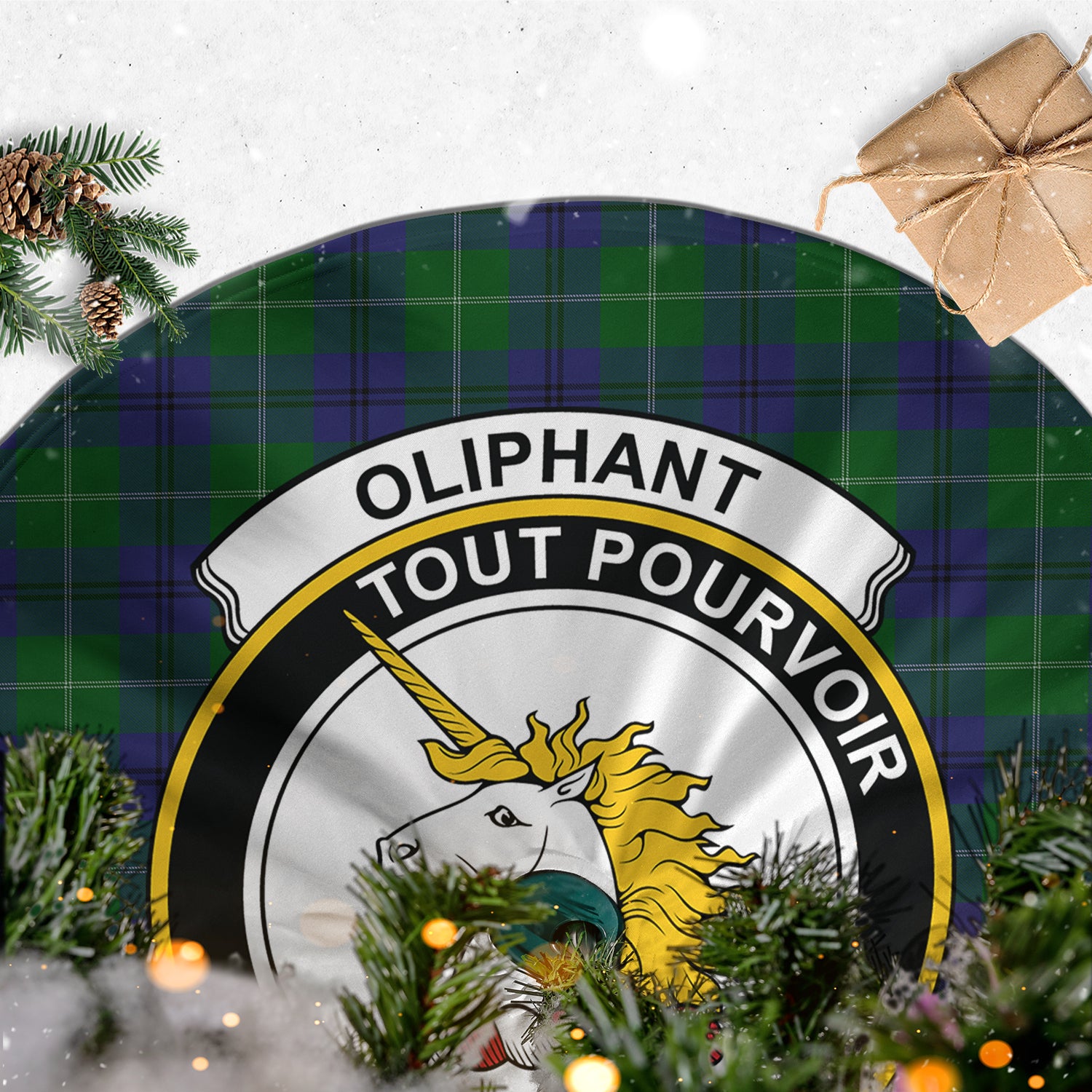 Oliphant Tartan Christmas Tree Skirt with Family Crest - Tartan Vibes Clothing