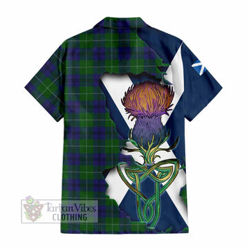 Tartan Vibes Clothing Oliphant Tartan Family Crest Short Sleeve Button Shirt Scottish Thistle Celtic Inspired