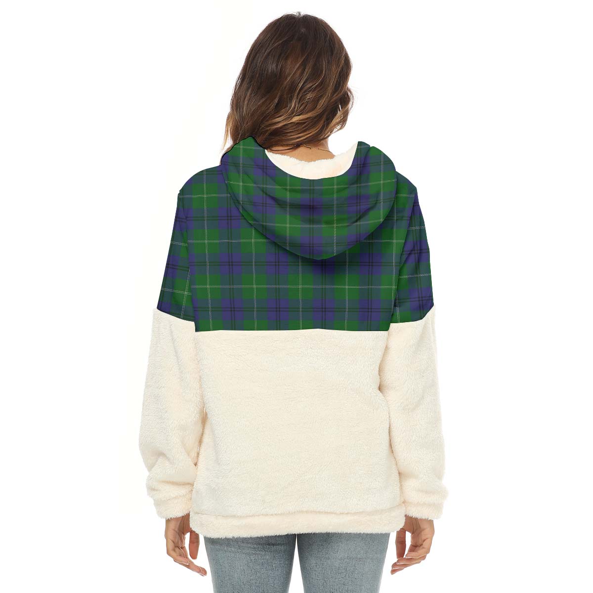 Oliphant Tartan Half Style Women's Borg Fleece Hoodie with Half Zip with Family Crest - Tartan Vibes Clothing