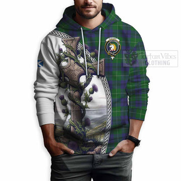 Oliphant Tartan Hoodie with Family Crest and St. Andrew's Cross Accented by Thistle Vines - Tartan Vibes Clothing