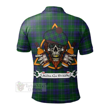 Oliphant Tartan Polo Shirt with Family Crest and Bearded Skull Holding Bottles of Whiskey - Tartan Vibes Clothing