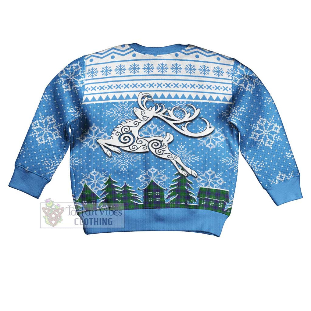 Oliphant Clan Christmas Kid Ugly Sweater with Tartan and Celtic Reindeer Style - Tartan Vibes Clothing
