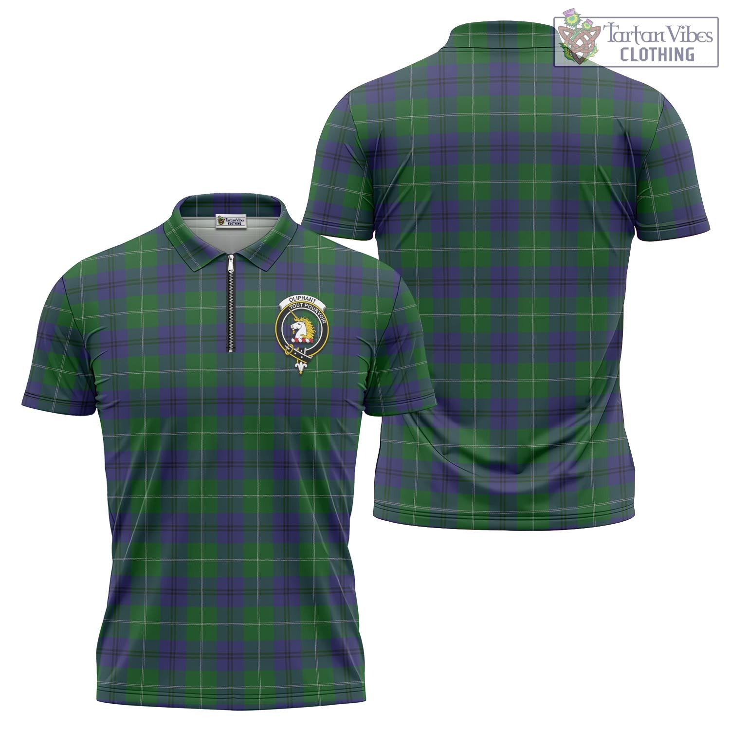 Oliphant Tartan Zipper Polo Shirt with Family Crest - Tartan Vibes Clothing