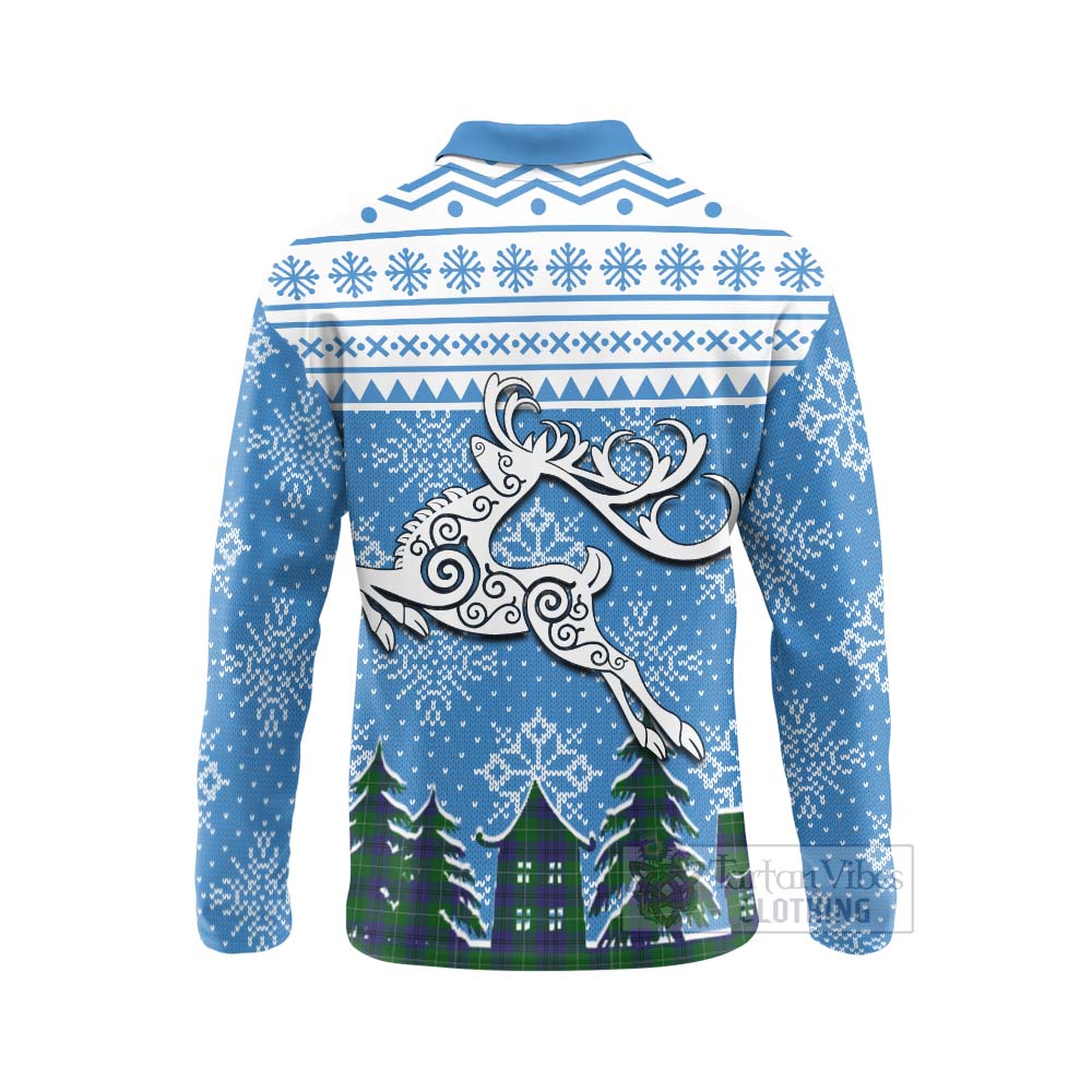 Oliphant Clan Christmas Long Sleeve Polo Shirt Celtic Reindeer Style - Tartan Vibes Clothing