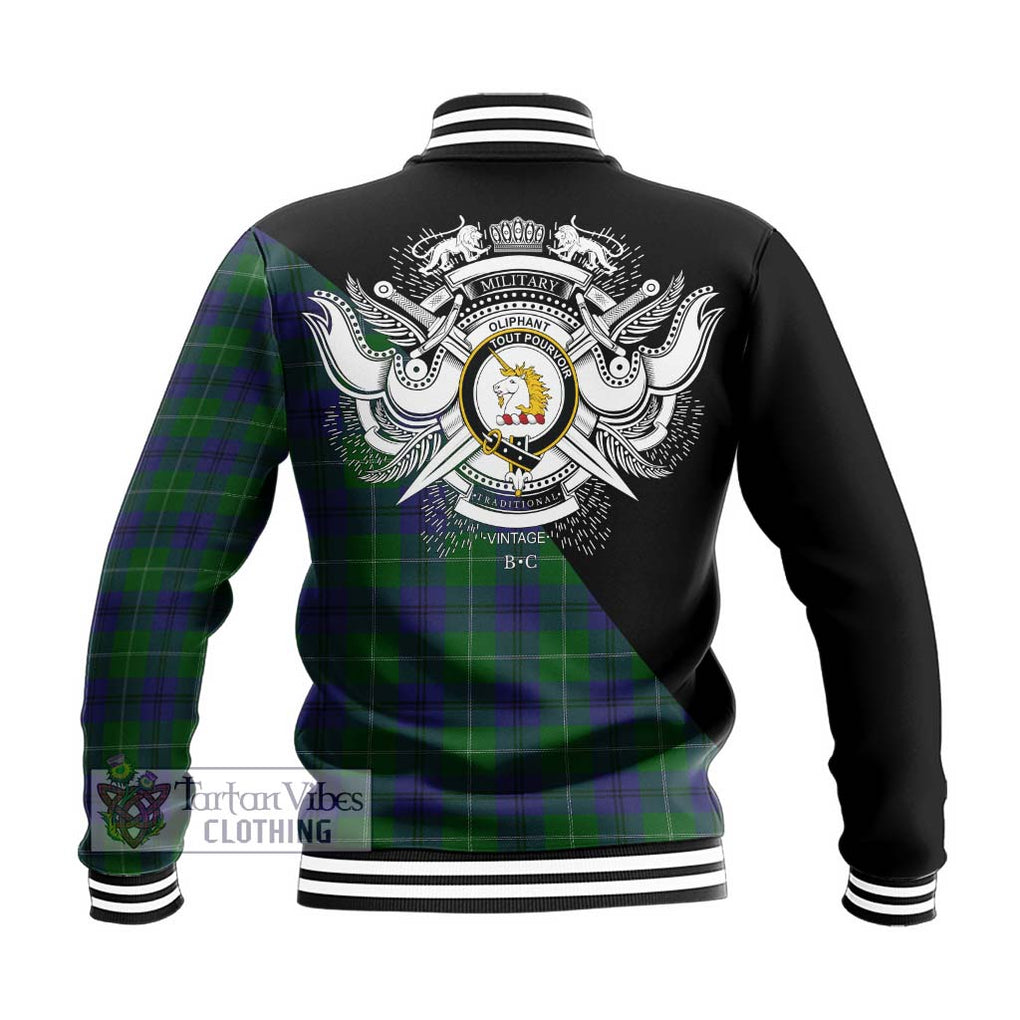 Oliphant Tartan Baseball Jacket with Family Crest and Military Logo Style - Tartan Vibes Clothing